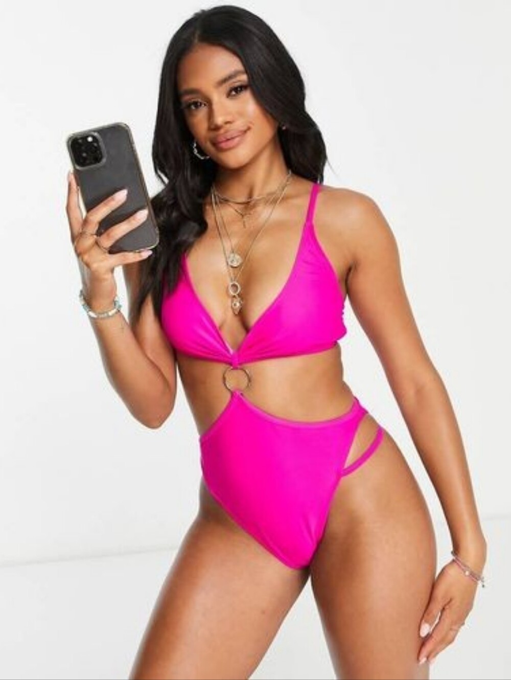 Unique 21 Swimwear Hot Pink Size UK 8 Center Cut Out Ring One Piece Imported